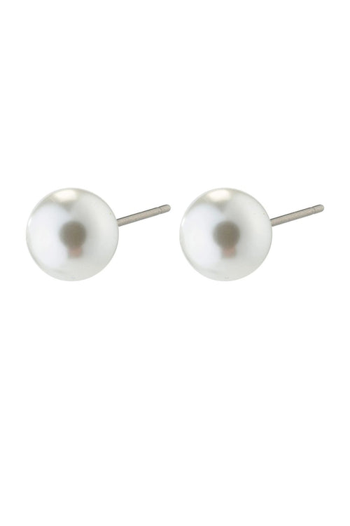 Pair of pearl stud earrings on a white background