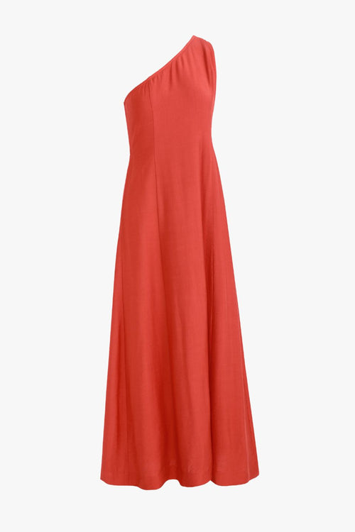 One shoulder red maxi dress