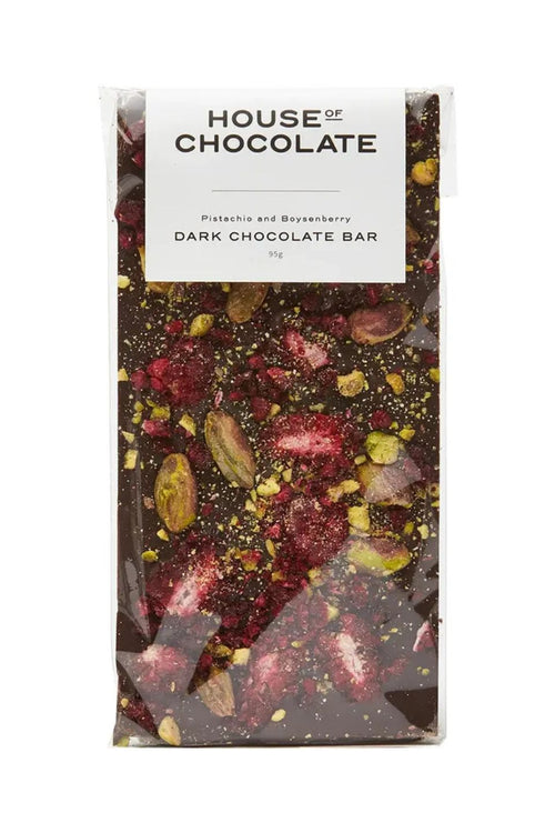 Dark Chocolate, Pistachio and Boysenberry Bar