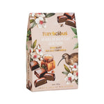 Rudlicious chocolate packaging with floral and caramel illustrations on a white background
