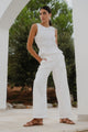 Guardian White Linen Viscose Pleat Front Wide Leg Pant