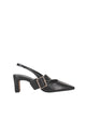 Oslo Black Leather Point Buckle Strap Pump