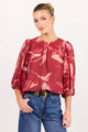 Sincere Large Red Peony Shirred Back SS Top