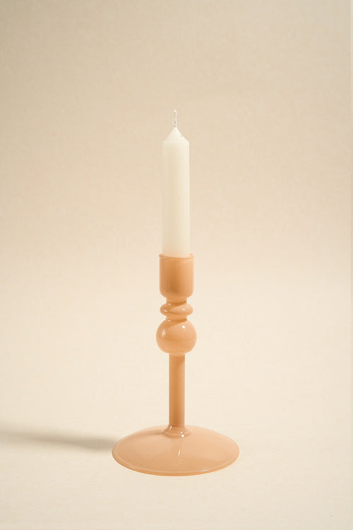 beige glass candle holder