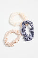 Small Blue  White Beige Set of 3 Scrunchies