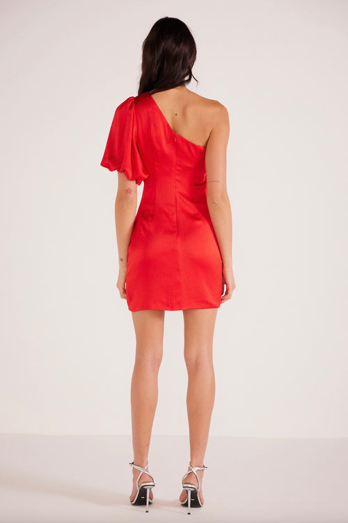 Red Satin One Shoulder Mini Dress