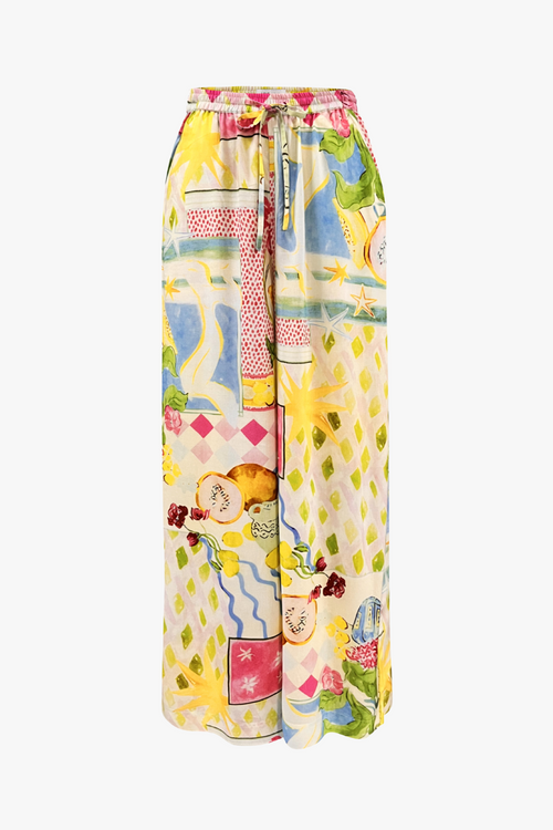 Pink Yellow Holiday Print Pant