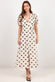 Spicy Cream Black Polka Dot Button Front SS Maxi Dress