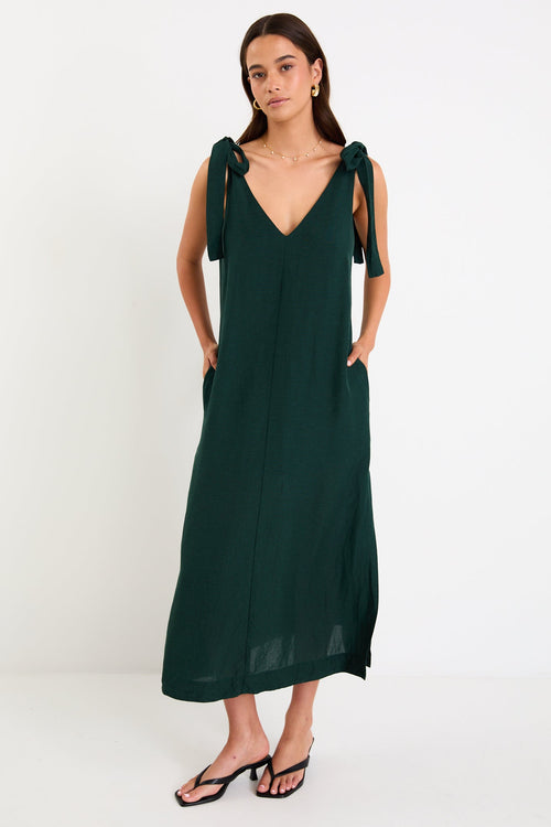 Shop Spontaneous Forest Tie Shoulder Relaxed Midi Dress | Flo & Franki Shop Spontaneous Forest Tie Shoulder Relaxed Midi Dress | Flo & Franki