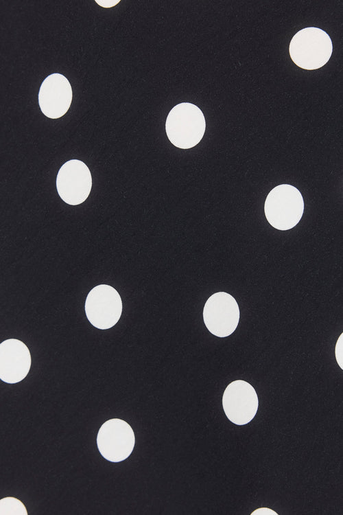 Black fabric with white polka dots