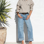 Emerge Washed Out Blue Turn Up Long Jeans