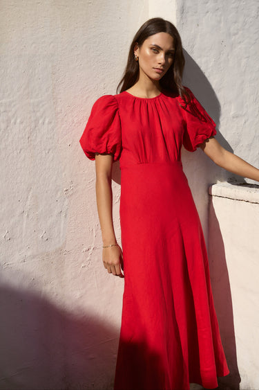 Stage Cherry Puff Sleeve Floaty Maxi Dress