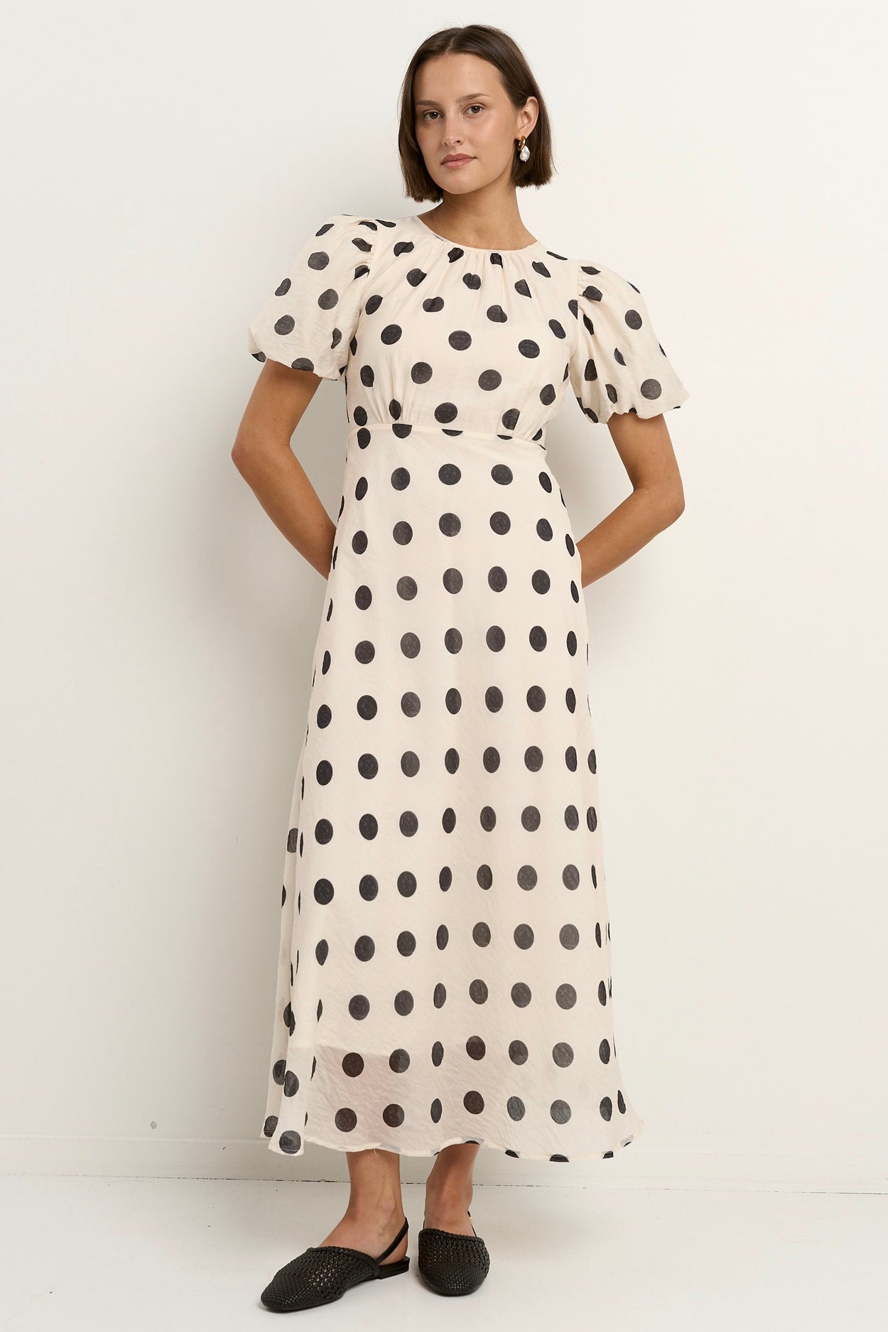 Stage Cream Black Polka Dot Puff Sleeve