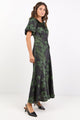 Stage Green Shadow Garden Satin Puff Sleeve Floaty Maxi Dress