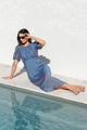 Stage Blue Sheer Polka Dot Puff Sleeve Floaty Maxi Dress