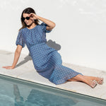 Stage Blue Sheer Polka Dot Puff Sleeve Floaty Maxi Dress