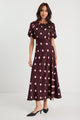 Stage Plum Polka Dot Puff Sleeve Satin Floaty Maxi Dress