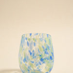 blue green splash pattern stemless wine glass