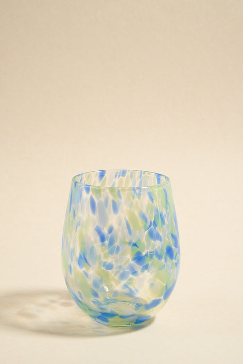 blue green splash pattern stemless wine glass