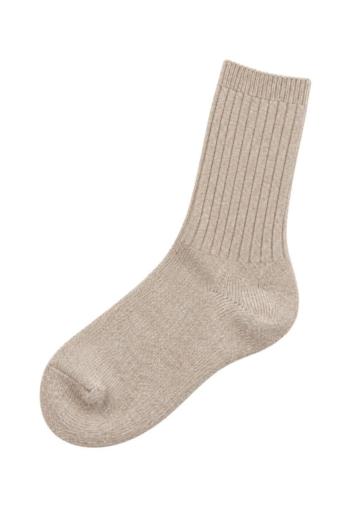 Stone cosy ribbed crew sock with soft plush texture and classic ribbed finish.