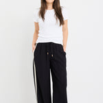 Townie Black Matte Petite Stripe Side Tape Wide Leg Pants