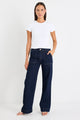 Feature Indigo Mid Rise Front Pocket Wide Leg Jean