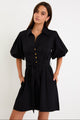 Sundown Black Puff Short Sleeve Mini Shirt Dress