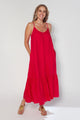 Sunset Cherry Red Single Tiered Midi Dress