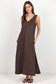 Sustain Dark Chocolate Linen V Neck Sleeveless Maxi Dress