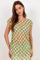 Symmetry Avocado Check Chiffon Sheer Ruched Sleeveless Top