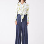 Tranquility Olive Floral Front Tie LS Shirt