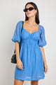 Terrace Blue Puff Sleeve Sweetheart Mini Dress