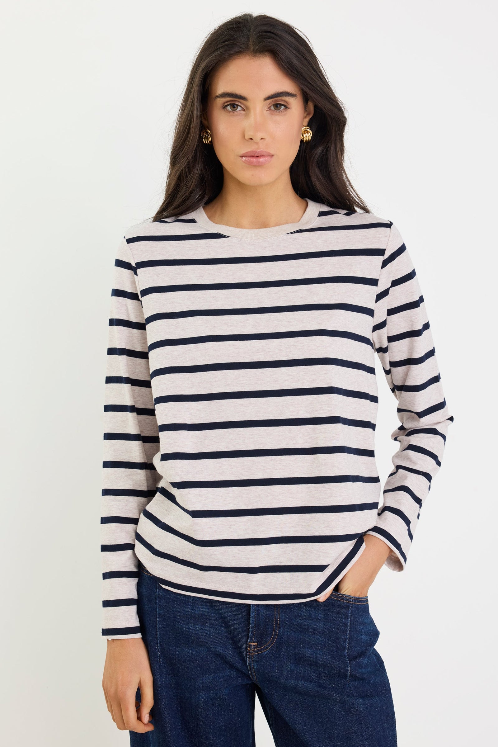 Tether Ecru Navy Stripe LS Boxy Tee | Flo & Frankie