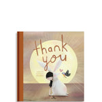 Book cover with a rabbit character, text 'Thank you', and a heart design on a warm-toned background.