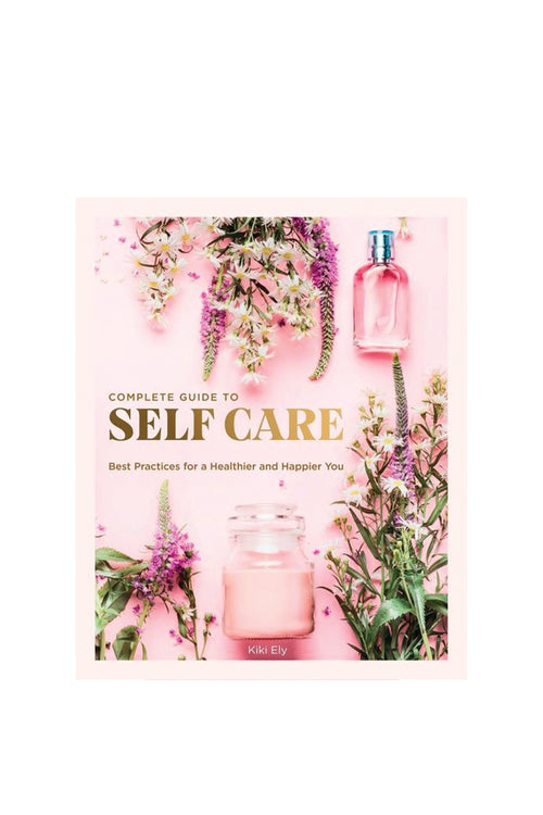Book cover of 'Complete Guide to Self Care' with flowers and a bottle on a pink background