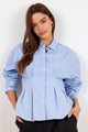Timekeeper Ice Blue Cotton Poplin Corset Detail Waist Shirt