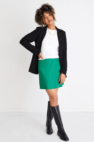 Tipsy Palm Green Satin Bias Mini Skirt