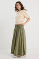 Byron Olive Linen Shirred Waist Maxi Skirt