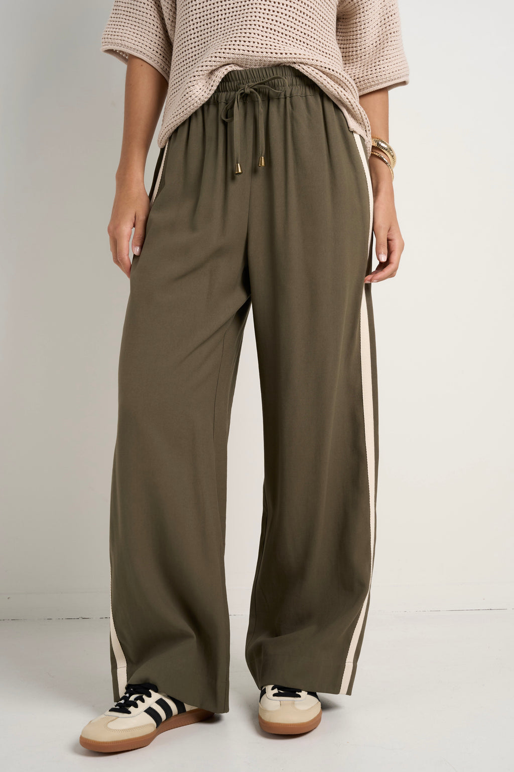 Olive Green Wide Leg Pants Shop Townie Olive Stripe Side Tape