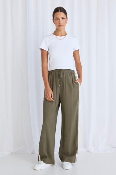 Townie Olive Stripe Side Tape Wide Leg Pants