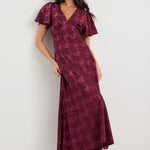 Tram Burgundy Jacquard Bias Flared Maxi Dress