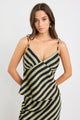 Transcend Khaki Black Stripe Satin Bias Cami