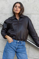 Troupe Chocolate PU Leather Zip Through Bubble Hem Bomber Jacket