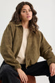 Troupe Khaki Mock Suede Zip Through Bubble Hem Jacket