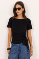 Turn Black Boat Neck Knot Front Short Sleeve Tee