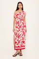Serata Red Floral Off Shoulder Midi Dress