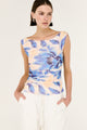 Fleur Blue Blurred Floral Sleeveless Mesh Top