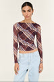 Arles Chocolate Check Mesh LS Top