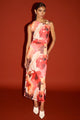 Kaia Red Abstract Floral Sleeveless Mesh Midi Dress