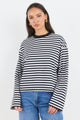 Unite Black White Stripe Long Sleeve Contrast Binding Tee